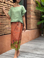 Bunga Lurik Cotton Sarung Ikat (Orange & Green)