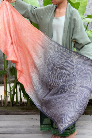 Serat Kayu Linen Shawl (Orange & Greyish-Blue)