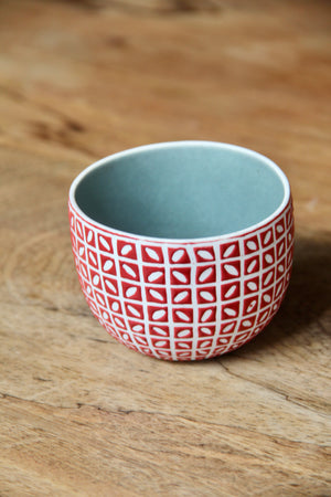 Kawung Round Cup (Red & Dusty Blue)