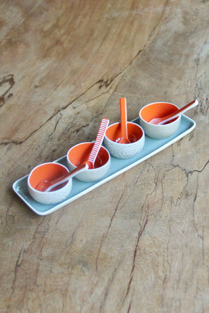 4 Condiment Bowl Set (Washed Green & Orange)