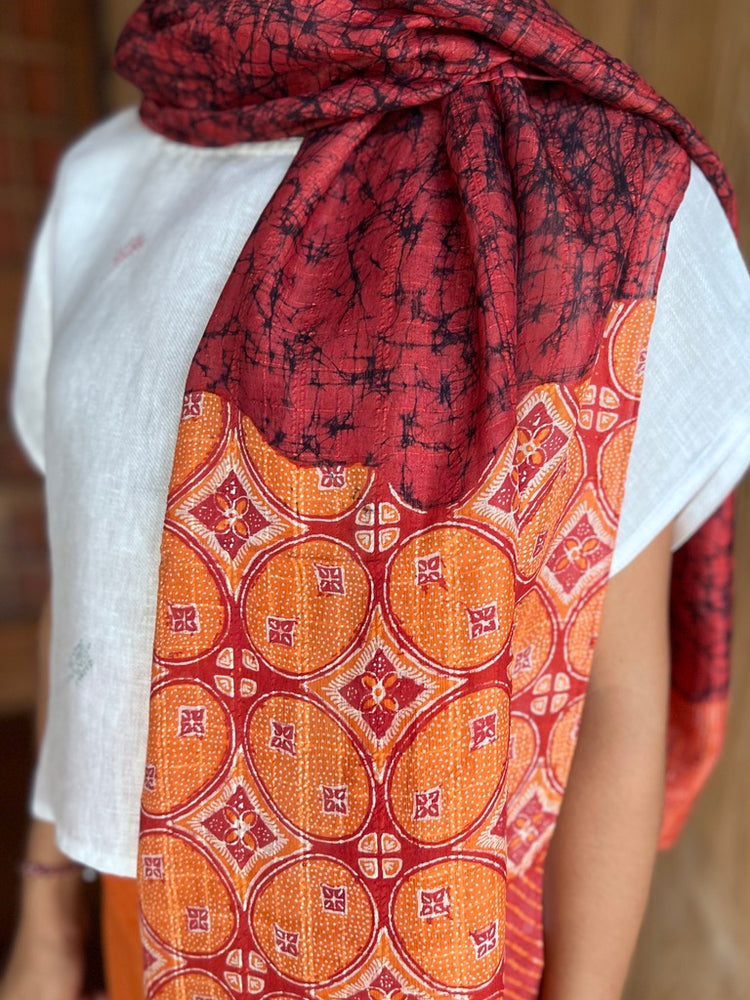 Sekar Solo Silk Scarf (Orange & Red)