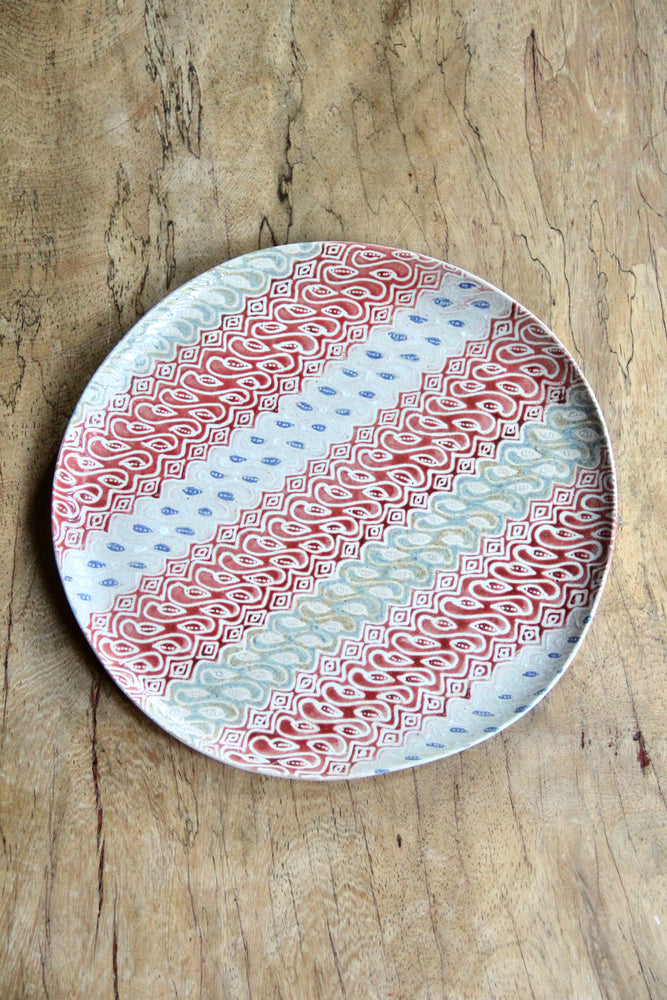 Large Parang Plate (Washed Red & Blue)