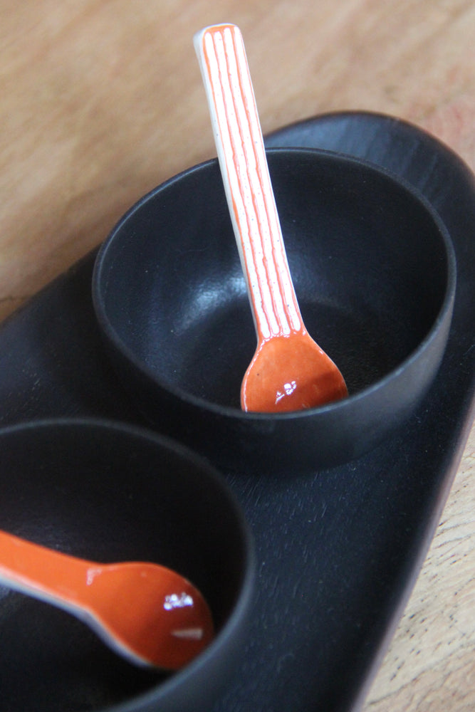 Black & Orange Condiment Set - Charred Wood & Porcelain