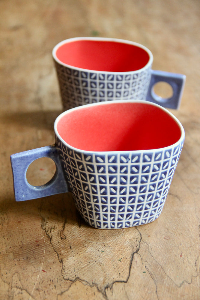 The “You & I” Mug Set - Blue/Red Kawung