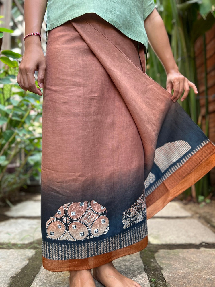 Kawung Shibori Linen Sarung Ikat (Brown & Blue)