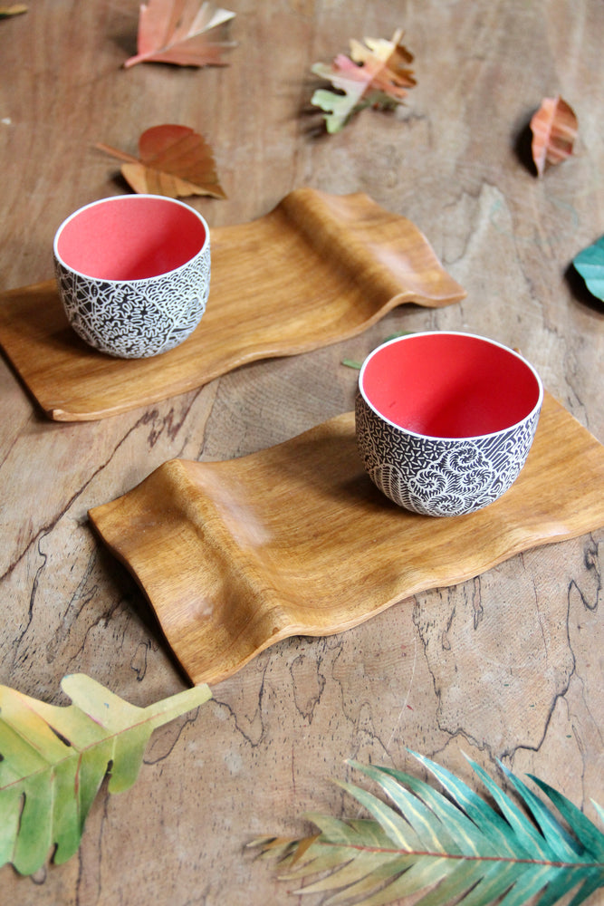 Cup & Ombak Tray Couple Gift Set - Batik Campur