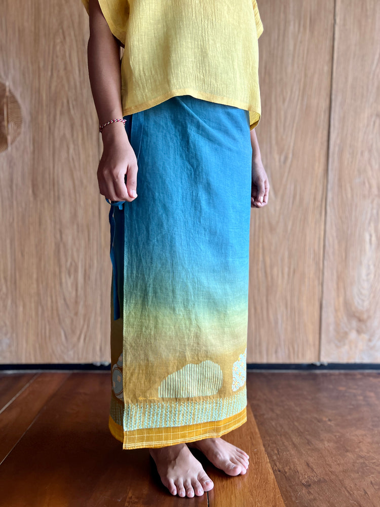 Kawung Shibori Linen Sarung Ikat (Blue & Yellow)