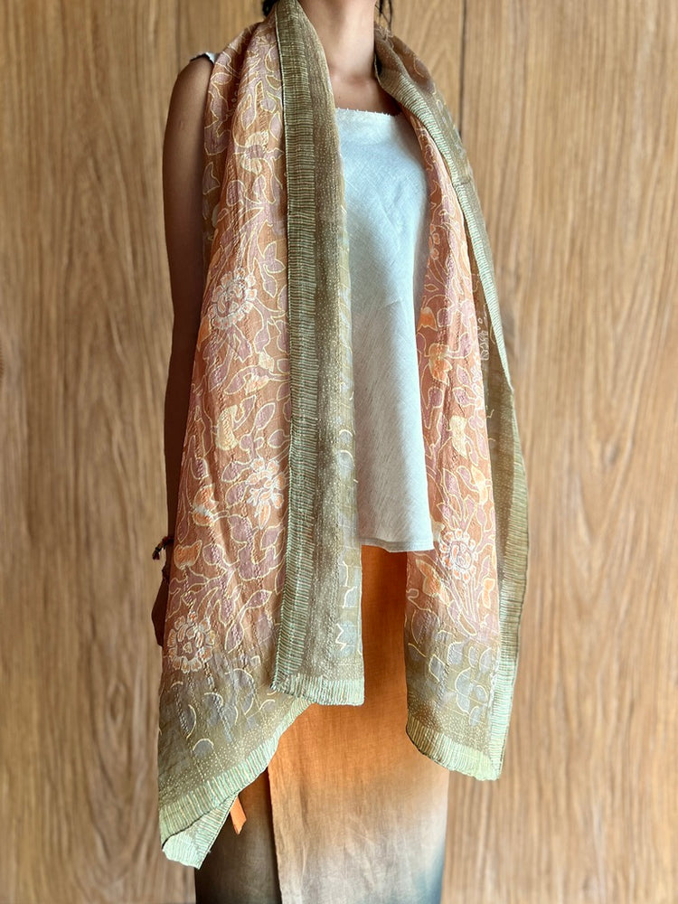 Kembang Solo Silk Shawl (Soft Green & Brown)