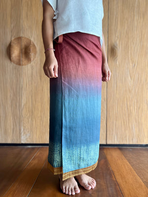 Shibori Linen Sarung Ikat (Blue, Teal & Pink)