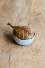 Small Ceramic Leaf Box with Teak Cover (Blue & Orange)