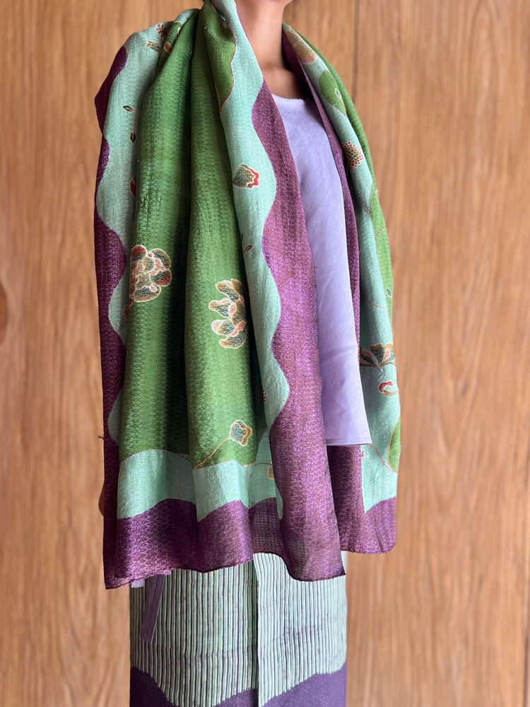 Nuansa Bunga Shawl (Green, Cyan & Purple)