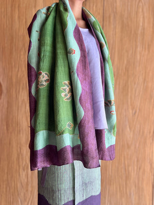 Nuansa Bunga Shawl (Green, Cyan & Purple)