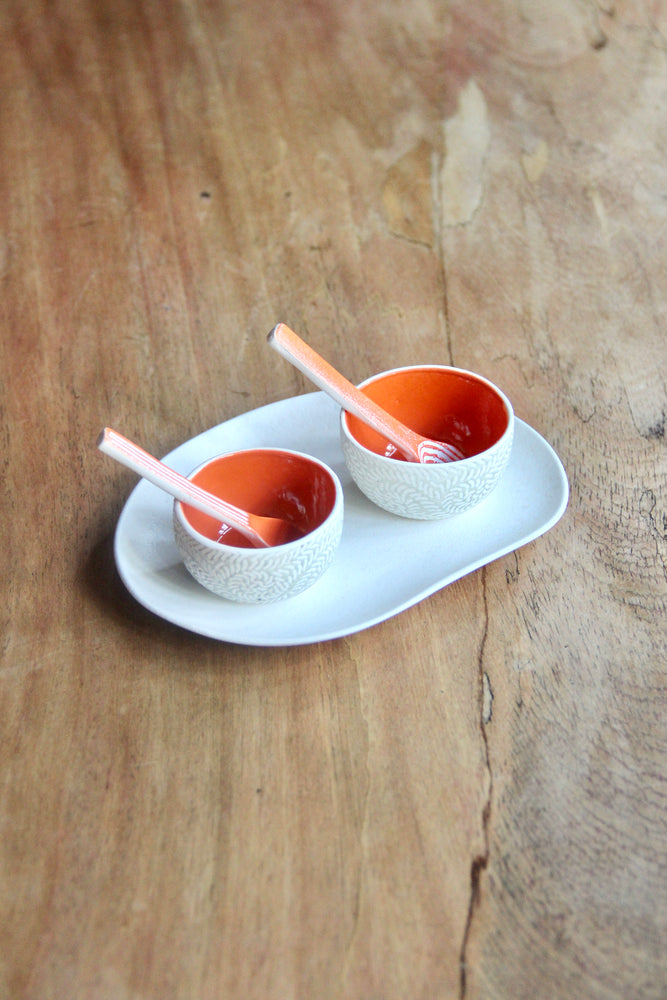 2 Condiment Bowl Set (Orange & White)