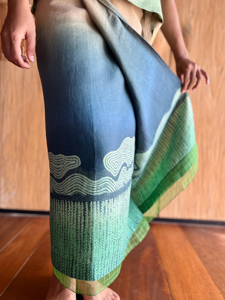 Arus Laut Linen Sarung Ikat (Cream, Blue & Green)