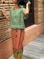 Bunga Lurik Cotton Sarung Ikat (Orange & Green)
