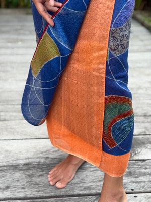 Benang Kusut Silk Sarung Ikat (Blue & Orange)