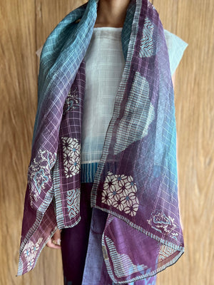 Kebun Bunga Lurik Silk Scarf (Purple & Blue)