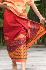 Kawung Batu Karang Cotton Sarung Ikat (Red & Orange)