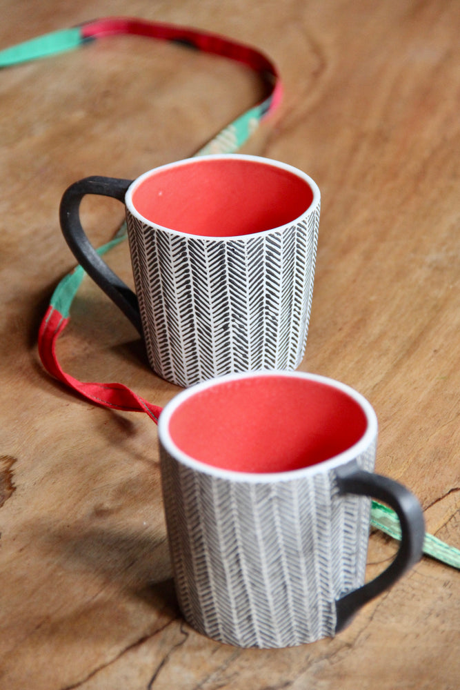 The “You & I” Mug Set - Black/Red Herringbone