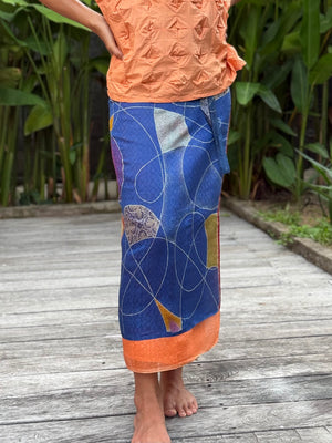 Benang Kusut Silk Sarung Ikat (Blue & Orange)