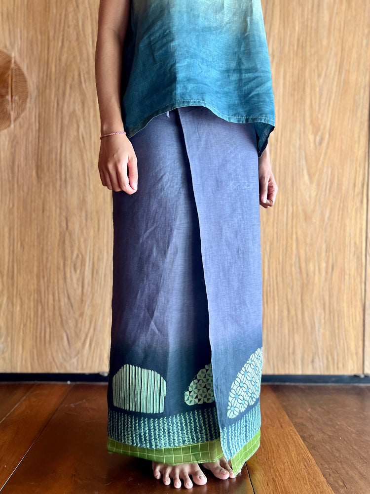 Kawung Shibori Sarung Ikat (Purple, Blue & Green)