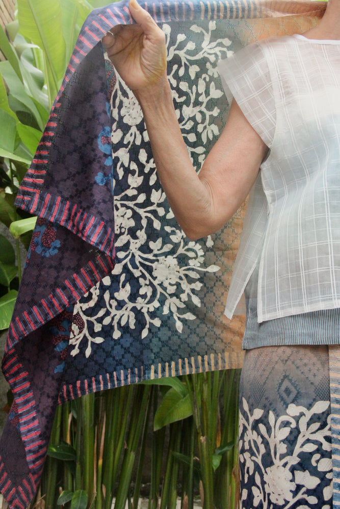 
            
                Load image into Gallery viewer, Kembang Cecek Kain + Shawl Set (Cream, Blue &amp;amp; Purple)
            
        