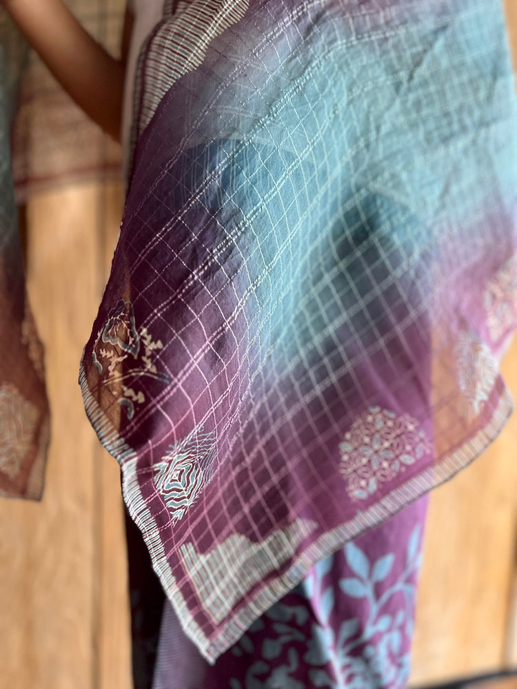 Kebun Bunga Lurik Silk Scarf (Purple & Blue)