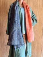 Serat Kayu Linen Shawl (Orange & Greyish-Blue)