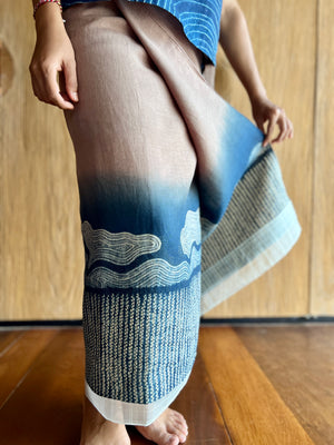 Arus Laut Linen Sarung Ikat (Blue & Brown)