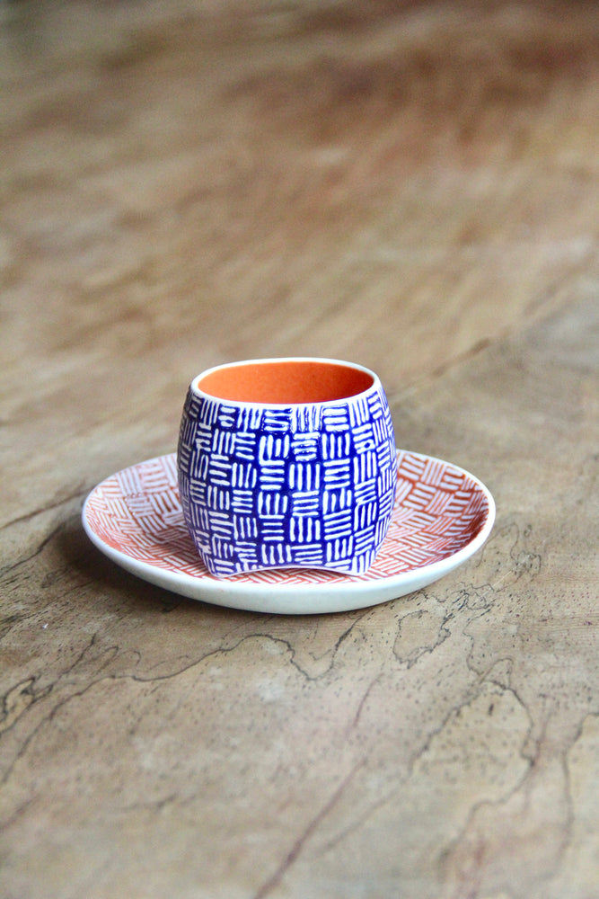 Gedek Espresso Cup & Saucer Set (Blue & Orange)
