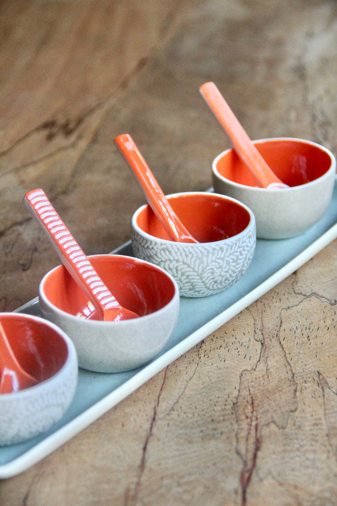 4 Condiment Bowl Set (Washed Green & Orange)