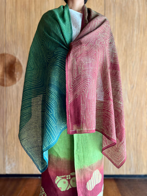 Serat Kayu Shawl (Pink & Green)