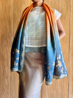 Gardenia Narrow Silk Shawl (Blue & Orange)