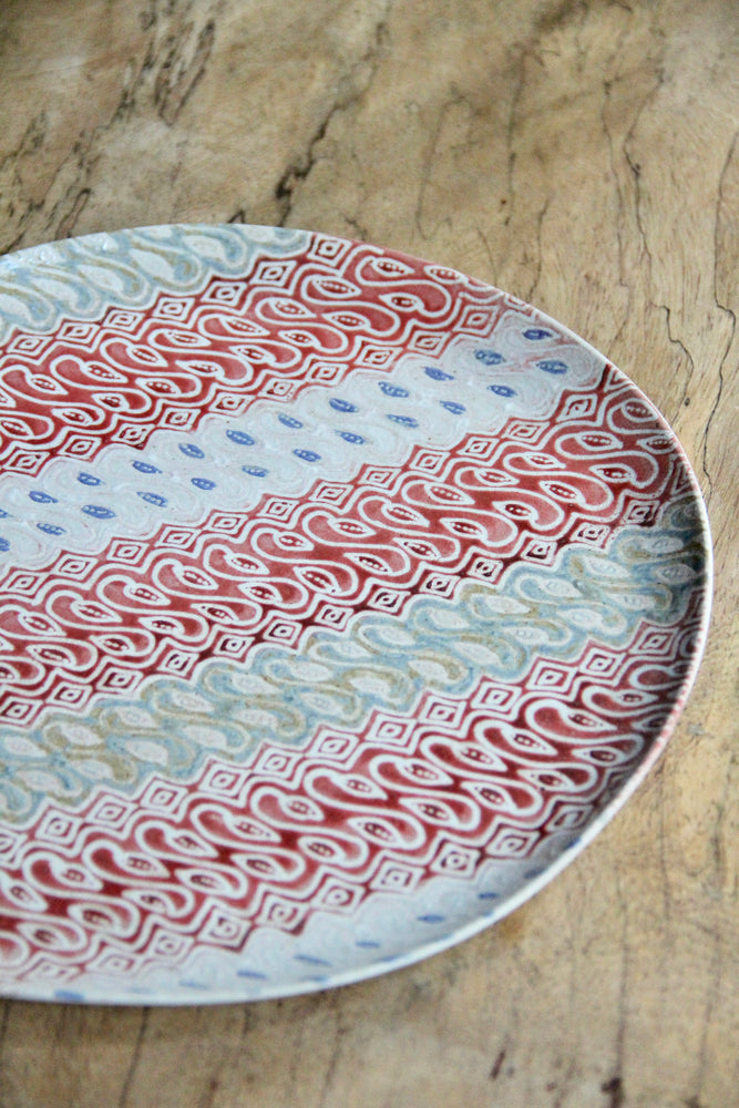 Large Parang Plate (Washed Red & Blue)