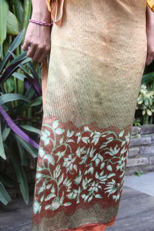 Cempaka Silk Sarung Ikat (Orange & Green)