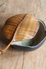 Medium Ceramic Leaf Box with Teak Cover (Navy Blue)