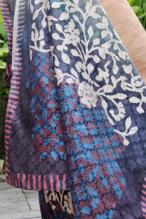 Kembang Cecek Kain + Shawl Set (Cream, Blue & Purple)