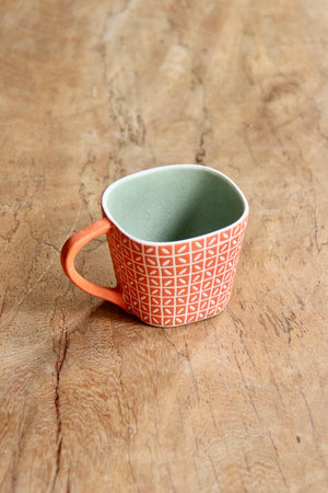 Rectangular Kawung Mug (Orange & Light Green )