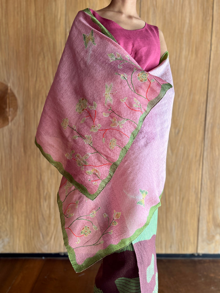 Gardenia Narrow Shawl (Pink & Green)