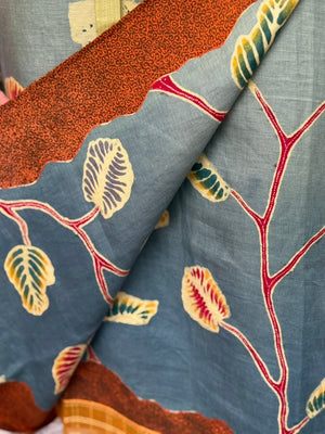 Daun Jati Linen Sarung Ikat (Greenish-Blue & Brown)