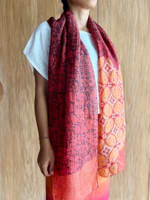 Sekar Solo Silk Scarf (Orange & Red)