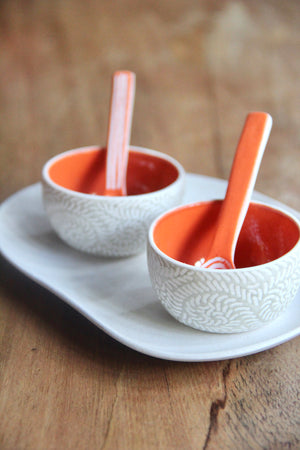 2 Condiment Bowl Set (Orange & White)