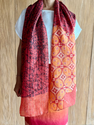 Sekar Solo Silk Scarf (Orange & Red)