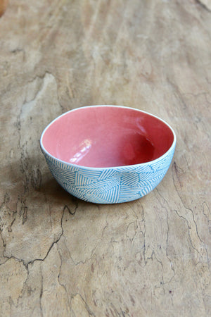 Garis Medium Dented Bowl (Blue & Coral)