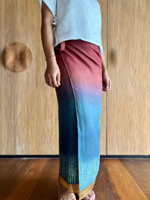 Shibori Linen Sarung Ikat (Blue, Teal & Pink)