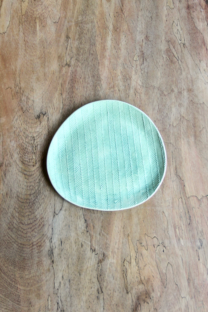 Herringbone Flat Side Plate (Washed Green)