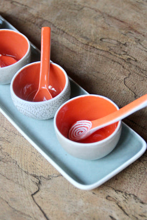 4 Condiment Bowl Set (Washed Green & Orange)