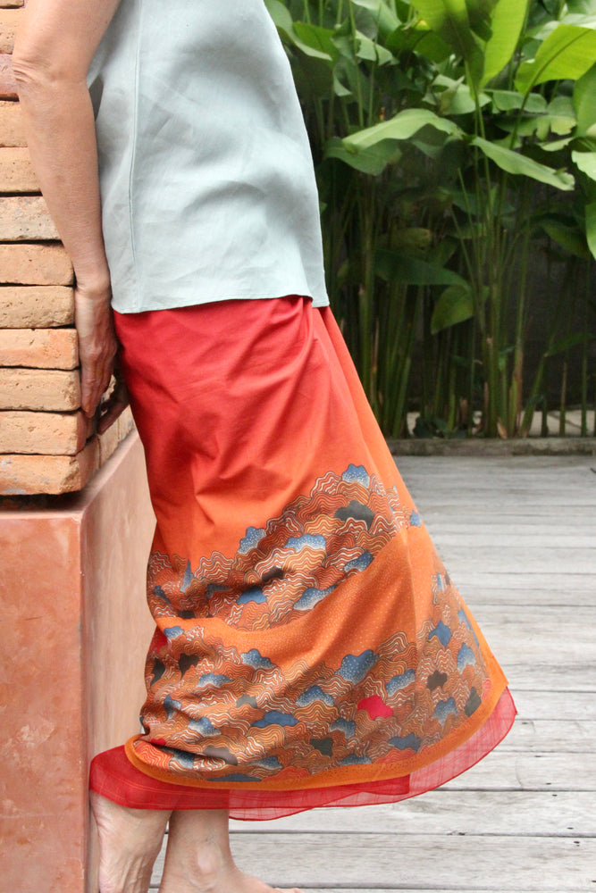 Ombak Cotton Sarung Ikat (Orange)