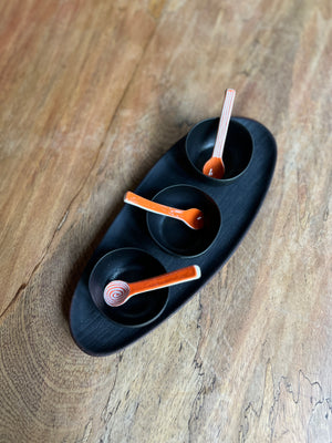 Black & Orange Condiment Set - Charred Wood & Porcelain