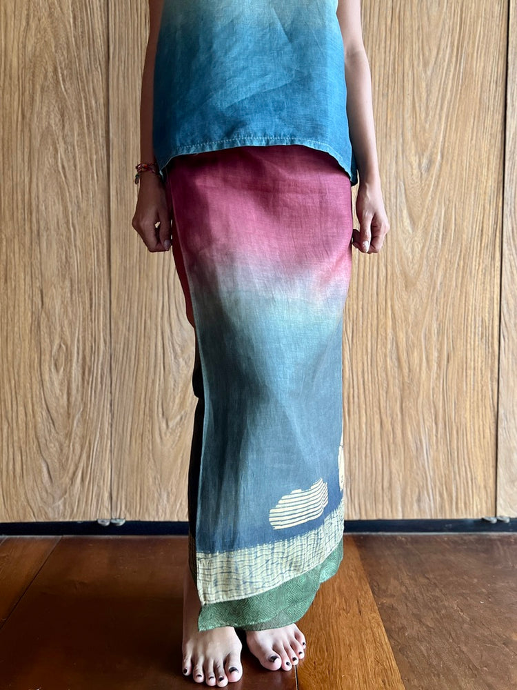 Kawung Shibori Linen Sarung Ikat (Pink, Teal & Green)